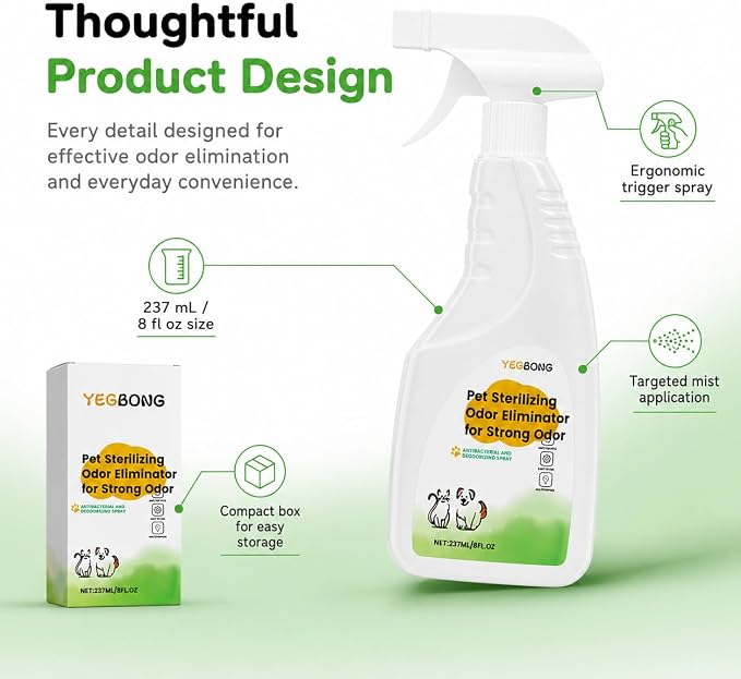 Pet Stain & Strong Odor Eliminator, Dog & Cat Pee Urine Destroyer for Carpet, Upholstery - Cleaner Spray for Pet Stain Remover, Urine, Poop, Pee, Deodorizer, Air Freshener in Home & Car - 8FLoz