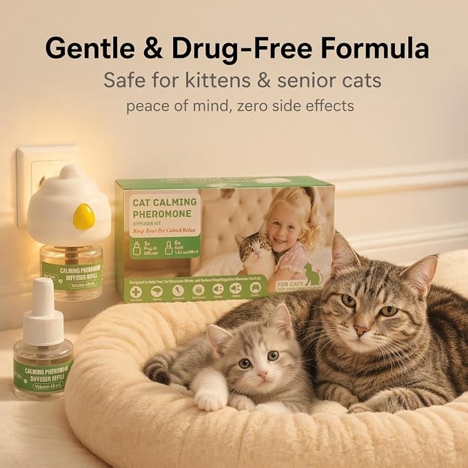 9-Pack Cat Calming Pheromone Diffuser Kit, 3 Diffusers & 6×48mL Refills | 180-Day Long Lasting Calming Supply, Suitable For Household Indoor Multi-Cat Living Environments