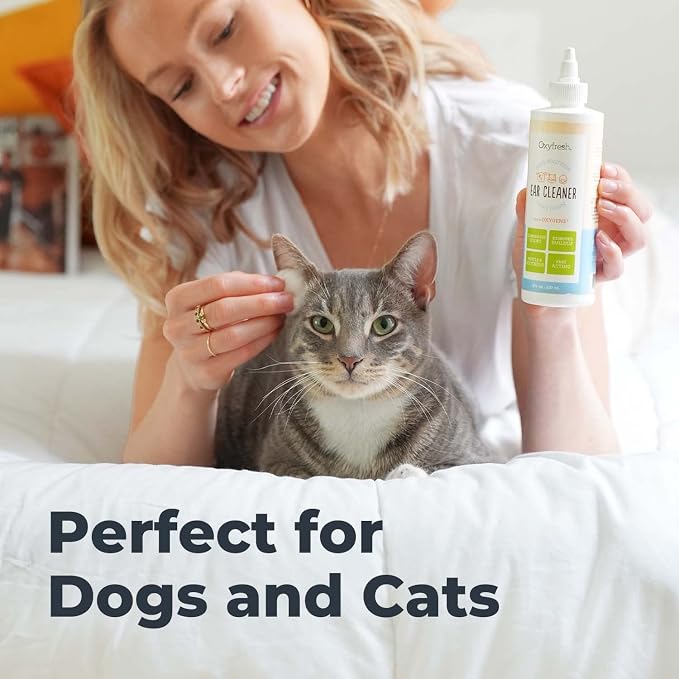 Oxyfresh Advanced Ear Cleanser for Dogs & Cats – Fast Acting Pet Ear Wash | Gentle Ear Cleanser for Dogs Works Great for Routine Dog Ear Wash and Cat Ear Cleans Wax & Debris For Stinky Dog & Cat Ears