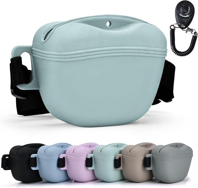 Silicone Dog Treat Pouch with Training Clicker | Upgraded Magnetic Closure, 1.6 Cup Capacity, Food-Grade Silicone, Easy Cleaning, Adjustable Belt for Training and Walking