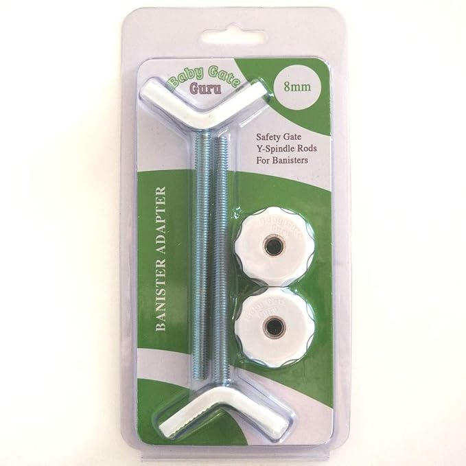 Extra Long M8 (8mm) Stair Banister Adapter Y-Spindle Rods 2 Pack for Pressure Mounted Baby and Pet Safety Gates (8mm, White)