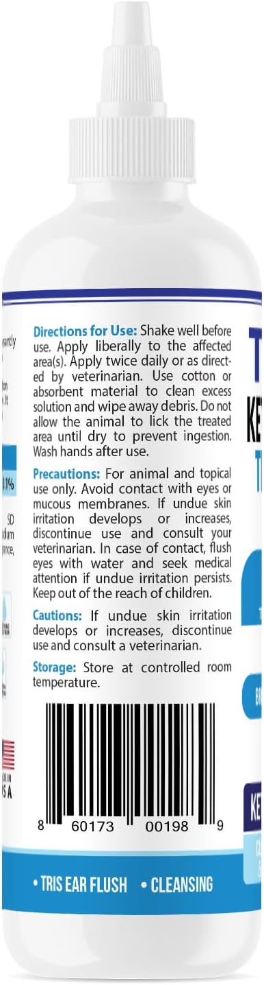 Truseb Cat & Dog Ear Infection Treatment Solution – Medicated Ketoconazole 1% TRIS with Trizmax EDTA (Tromethamine USP, Disodium Edta) – Soothes Itchy & Inflamed Ears, Cleans Debris and Buildup(12 oz)