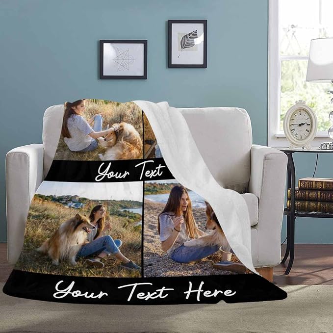 D-Story Pet Dog Memorial Blanket Customized - in Loving Memory of Loss Dog Custom Blanket with Pictures and Text Personalized Pet Memorials Gifts