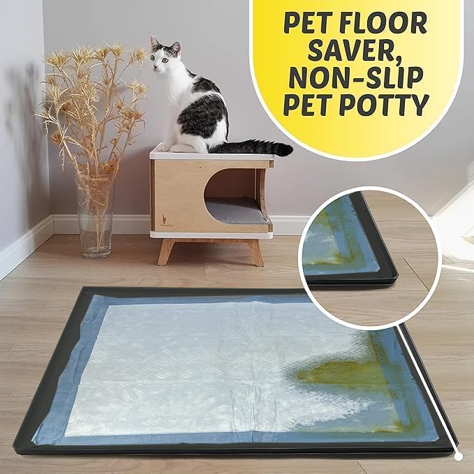 TidyFriend Dog Pee Pad Holder Tray Fits for 36” x 36” Wee Wee Pee Pads - Stable Grip, Raised Edges, Quick-Wipe Silicone Surface Dog Potty Tray Holder for Indoor Flooring Protection (Black)