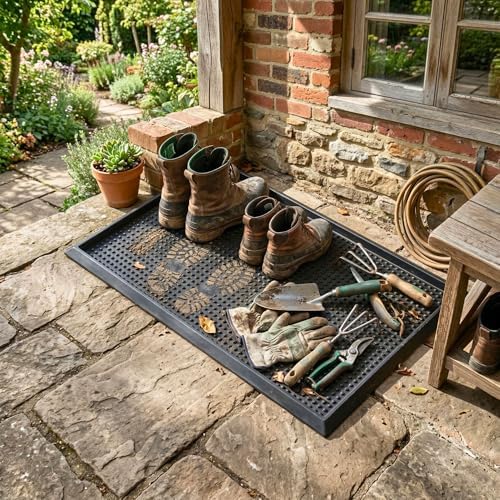 Ottomanson Indoor/Outdoor Boot Tray Non-Slip Doormat Modern Entryway Mat for Entryway Patio Backyard Garage, 18" x 28", Black