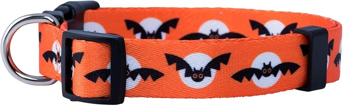 Native Pup Halloween Dog Collar- Spooky Fall Themed Horror Costume Collars- Skull, Pumpkin, Ghost, Bat, Witch, Candy Corn, Spider- Adjustable for Small, Medium, Large Breeds (Large, Bats and Moon)