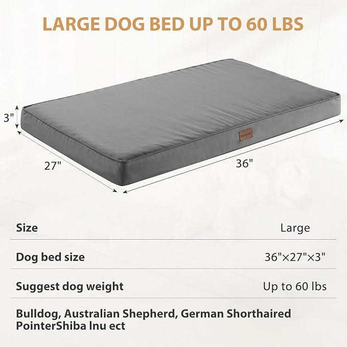 BFPETHOME Outdoor Waterproof Dog Bed for Large Dogs, Washable Cover, 36" | Outdoor & Indoor Use, Waterproof, For Medium, Large, Extra Large Dogs, Orthopedic, Egg Crate Foam, Up to 60 lbs