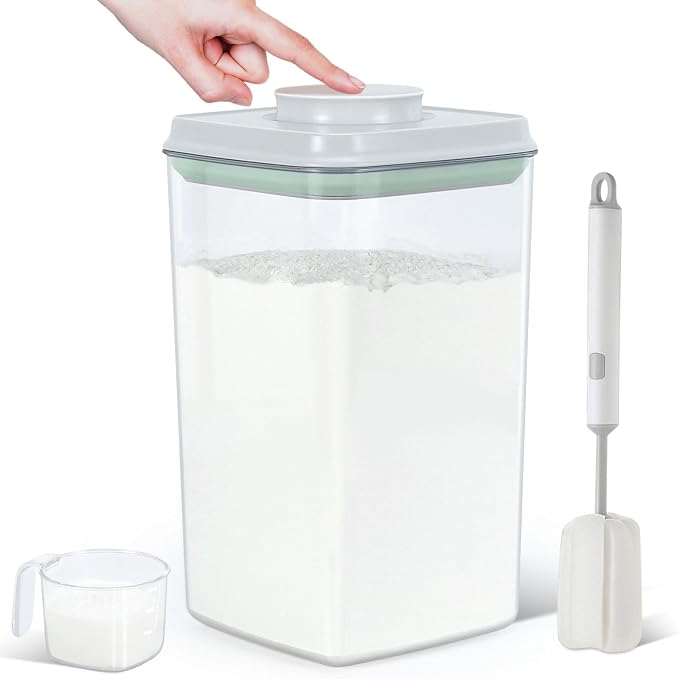 4.2 Qt Airtight Flour Rice Storage Container with Pop-up Lid Sugar Holder | Crystal-Clear BPA Free Plastic Spaghetti Containers, Tall and Slim Food Storage Bin for Kitchen Pantry Organization