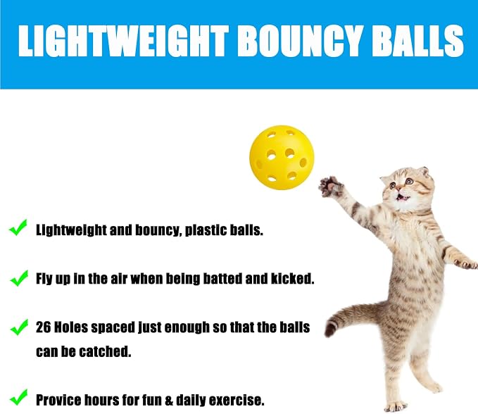 12Pcs Cat Ball Toy, Low Noise No Bells Holey Plastic Cat Balls, Funny Interactive Cats Toys for Indoor Cats, Firm Toy Balls for Kitten Puppy Ferret Bird (1.65", Yellow)