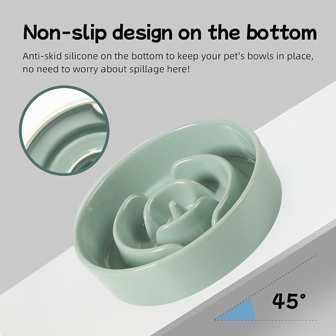 Havniva Elevated Slow Feeder Dog Bowls, Ceramic Dog Bowl Slow Feeder | 0.9 Cups Raised Slow Feeding Bowl for Small Breed, Puzzle Dog Food Bowl with Wooden Stand, Non-Slip, Anti-Choking