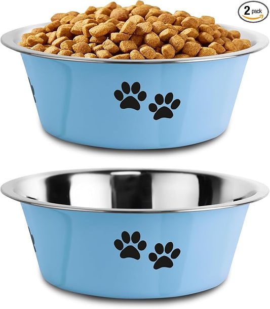 YUDANSI Dog Bowls 2 Pack Small Medium Dogs Feeding Food Water Bowl with Non-Slip Silicone Sole, Stainless Steel Dog Dishes Elevated Raised Pet Feeder (Blue, M(3.6 Cups)