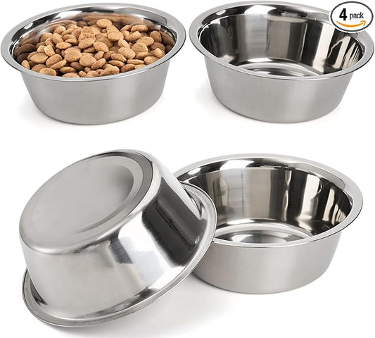 DEAYOU 4-Pack Stainless Steel Dog and Cat Bowl, Metal Food and Water Dish, 8.26" Basic Pet Feed Bowl for Large Medium Dog, 47 OZ Replacement Bowls for Elevated Stand, Dishwasher Safe
