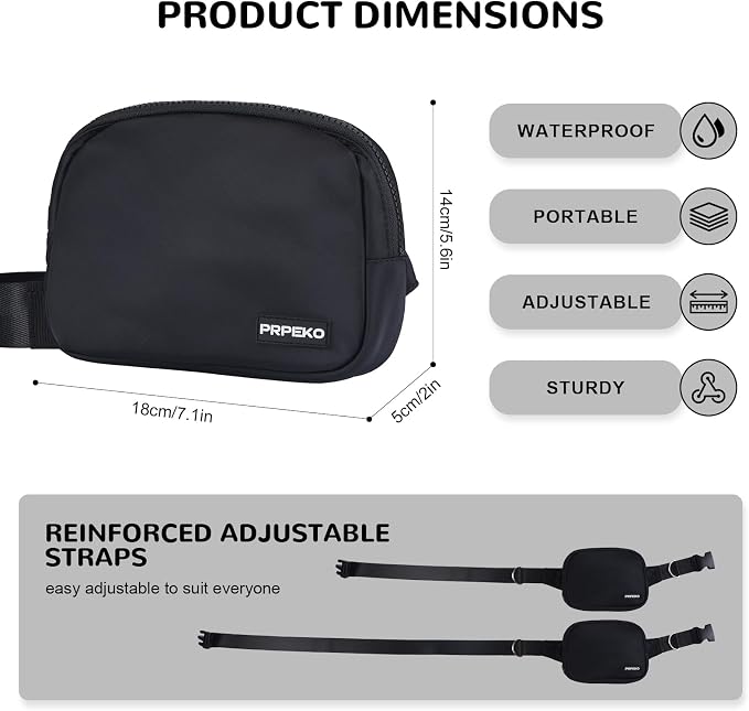 Prpeko Dog Treat Pouch Fanny Pack,Treat Pouches for Pet Training with Removable Snack Pouch,Pet Waist Belt with Poop Bag Dispenser,Dog Walking Training Bag (Black)