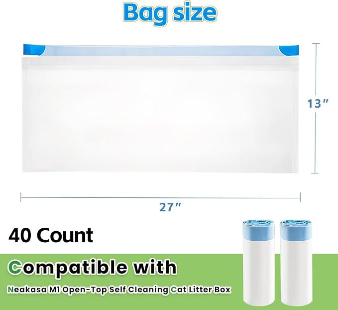 Litter Bags Compatible with pet pivot litter box and NeakasaM1 Open-Top Self-Cleaning Cat Litter Box, 2 Rolls Cat Litter Waste Receptacles Bags (40 Count)