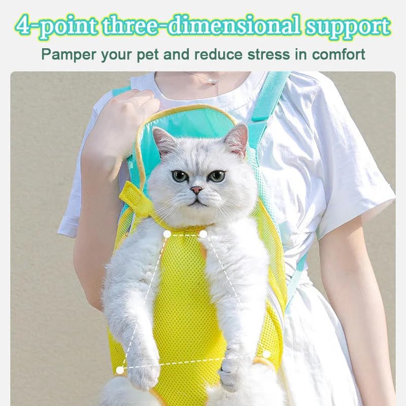 Feya Pet Carrier Backpack, Adjustable Pet Front Cat Carrier Breathable, Easy-Fit for Traveling Hiking for Small Medium Dogs Cats (Powder and Blue Stitching, XXL-(Recommended Weight 12-15 Catties))