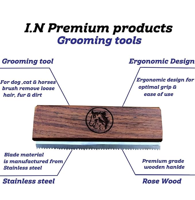 Original Deshedding Grooming Tools for Dogs, Cats & Horse Easy Ergonomic Wooden Groom pro Professional Brush Grooming Tool, Remove painlessly 95 Percent of Lose Hair Fur & Dirt (5 inch)