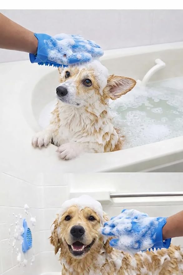 Pet Grooming Gloves for Cats & Dogs – Silicone Hair Removal Glove for Bathing, Shedding & Massage – Gentle Mitt for Long & Short Hair Pets with Drainage System