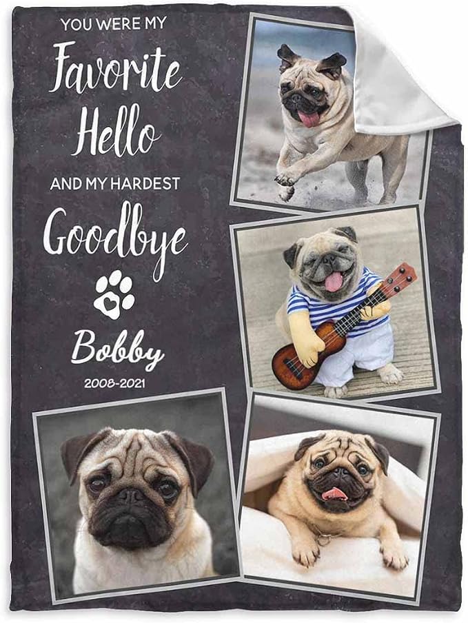 InterestPrint Personalized Memorial Blanket You were My Favorite Hello and My Hardest Goodbye Customized Loss of Pet Dog Photo Fleece Throw Blankets Warm Bereavement Gift for Dog Mom 60X80 Inch