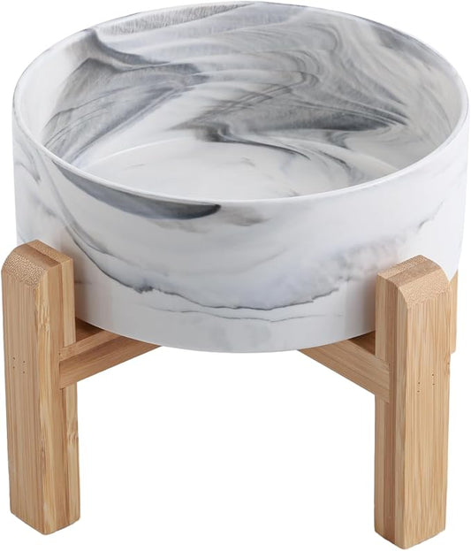 Raised/Elevated Ceramic Dog Bowl for Small Medium Sized Breeds,Dog Food Water Bowl with Stand,6 in Non Slip Heavy Pet Feeding Dish 3.6 Cups/ 850 ml /28 OZ Marble Grey