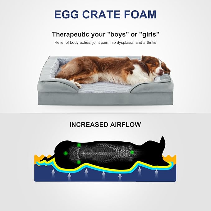 FURTIME Orthopedic Extra Large Dog Bed, Waterproof Dog Beds, 48x35x6.5 Supportive Foam Pet Couch Bed with Removable Washable Cover and Nonskid Bottom