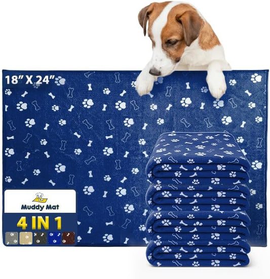 Muddy Mat® Washable Pee Pads for Dogs, Super Absorbent Reusable Puppy Pads–100% Waterproof Pee & Potty Training Pads for Pets,Non-Slip Dog Pads for Crates, Playpens & Floors- 4 Pack, Navy Blue 18"x24"