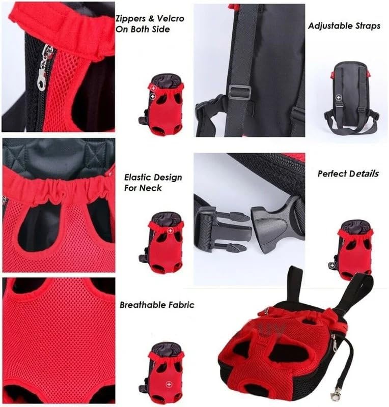 Pet Carrier Backpack, Adjustable Pet Front Cat Dog Carrier Backpack Travel Bag, Legs Out, Easy-Fit for Traveling Hiking Camping for Small Medium Big Dogs Cats Puppies (Red, Medium)