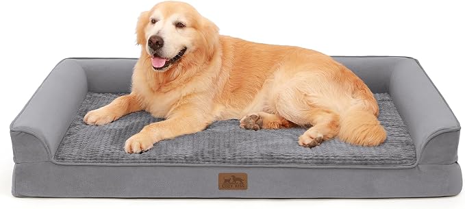 COZY KISS Orthopedic Dog Beds for Large Sized Dog, XL Bolster Pet Couch with Waterproof Lining, Egg Crate Foam Sofa for Pets Up to 100 lbs, U-Shaped, 48x32x7.5 inch, Grey