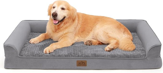 COZY KISS Orthopedic Dog Beds for Large Sized Dog, XL Bolster Pet Couch with Waterproof Lining, Egg Crate Foam Sofa for Pets Up to 100 lbs, U-Shaped, 48x32x7.5 inch, Grey