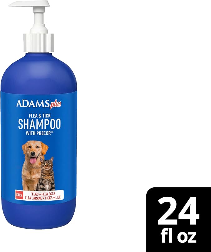 ADAMS Plus Flea & Tick Shampoo with Precor for Dogs & Cats, 24 oz | Flea shampoo for dogs and cats kills flea eggs and lice on contact, helps stop hatching for 28 days