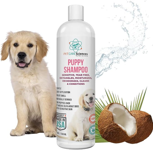 8 fl oz Tearless Puppy Shampoo and Conditioner - Anti Itch Dog Shampoo Sensitive Skin - Coconut Oil Oatmeal Pet Shampoo for Puppies