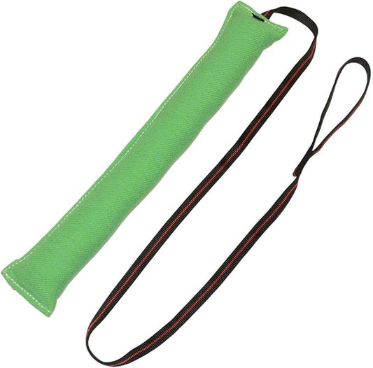 Redline K9 French Linen Dog Tug Toys (4 inch x 24 inch) Tug Toy with 5 Foot Handle (Green)
