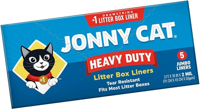 JONNY CAT Litter Box Liners, Heavy Duty Drawstring Liners, Pack of 4 Boxes, 5 Liners per Box, 3 FT X 18 IN, Tear Resistant