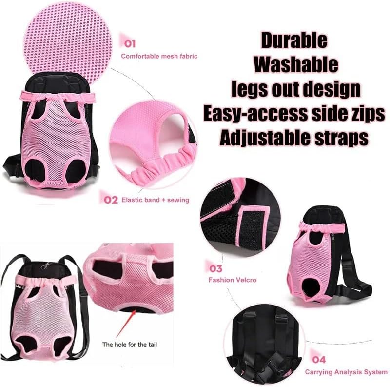 Pet Carrier Backpack, Adjustable Pet Front Cat Dog Carrier Backpack Travel Bag, Legs Out, Easy-Fit for Traveling Hiking Camping for Small Medium Big Dogs Cats Puppies (Pink, XL)