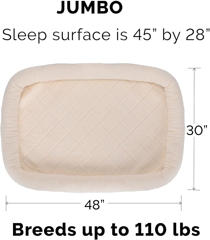 Furhaven Dog Bed for Large Dogs, 100% Washable, Sized to Fit Crates - Sherpa Fleece Bolster Crate Pad - Cream, Jumbo/XXL