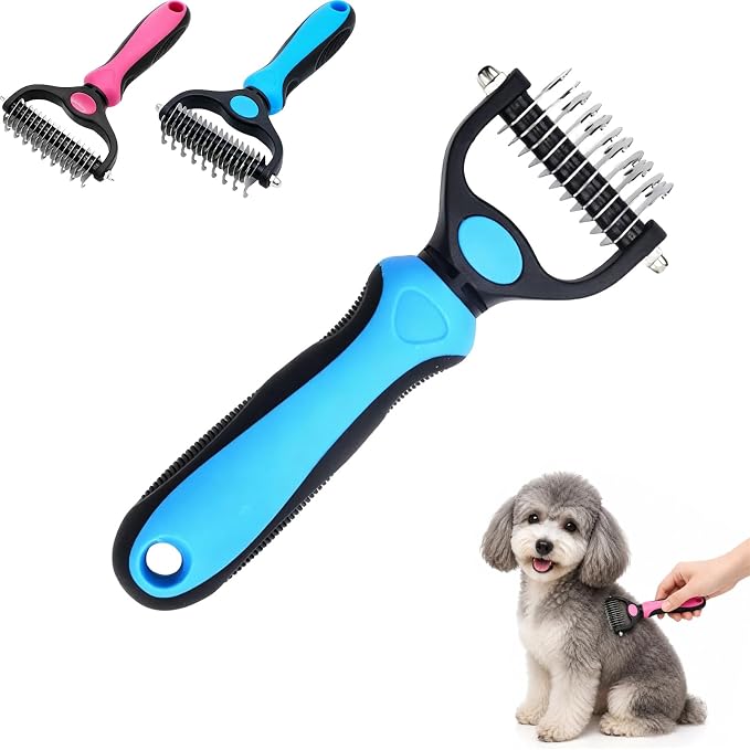 Dog Grooming Tool, Professional Deshedding Tool Dogs & Cats - Gentle, Efficient & Fur, Pet Grooming Brush, Dog & Cat Grooming Tool (Blue Small)