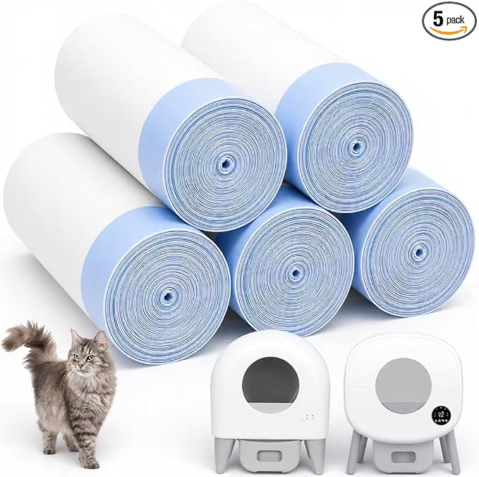 100 Count 26" x 11.8" Automatic Cat Litter Box Bags Compatible with Cmg Fmo Fstg Robot Litter box, Thick Self-Cleaning Cat Litter Box Replacement Liners with Drawstring Heavy Duty