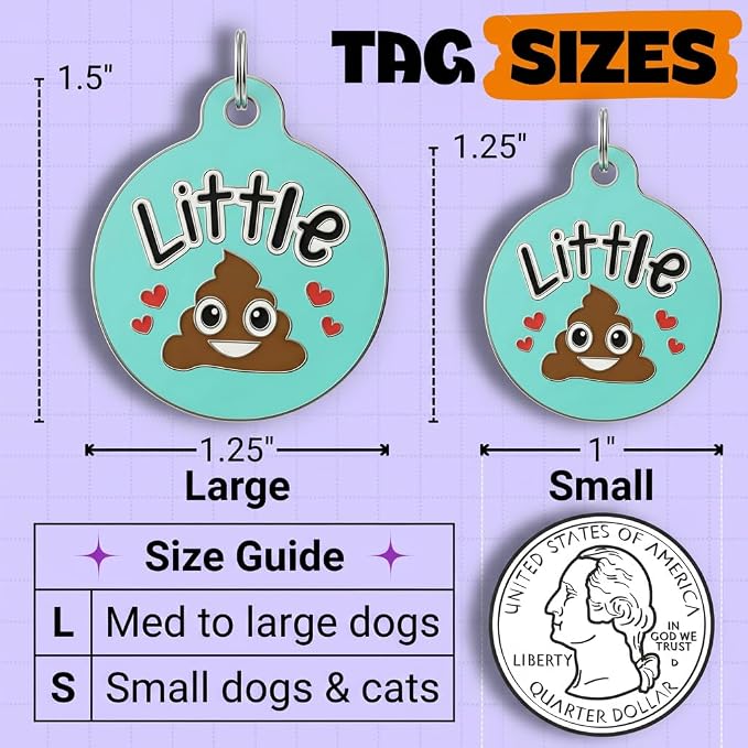 Bad Tags Personalized Dog and Cat ID Tags in 25+ Designs and 2 Sizes - 5 Lines of Custom Engraved Text - Funny Cute Personalized Pet Tags (Little Sh*t, Large (1.25 inch))