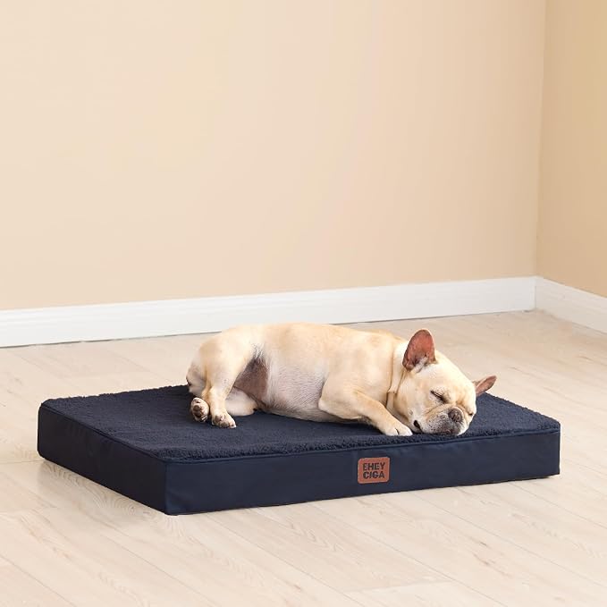 EHEYCIGA Orthopedic Dog Bed Large with Removable Washable Cover, 44IN Navy | Egg Crate Foam Support, Durable Oxford fabric, Non-Slip Bottom, Machine Washable, Soft Waterproof Plush Pet Bed Mat For Crate