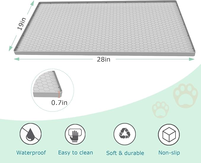 Cat Litter Mat for Litter Box, Silicone Large Cat Litter Trapping Mat - 28x19 in, Waterproof & Non-Slip, Durable & Easy Clean, Light Grey