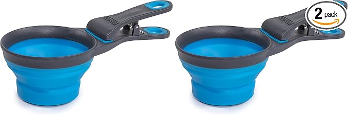 Dexas Pets Collapsible KlipScoop Collapsible Dry Dog Food Scoop and Dog Food Bag Clip, 1 Cup Capacity, Pro Blue (Pack of 2)