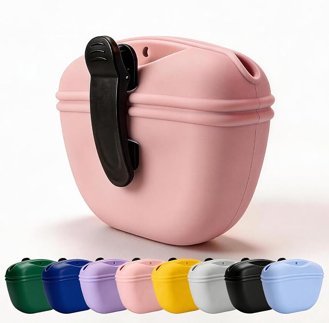 Dog Treat Pouch for Training, Silicone Dog Treat Bag with Strong Clip, Hands-Free Puppy Training Treat Holder, Portable Pet Snack Pouch for Walking, Agility, Obedience Training & Outdoor Use