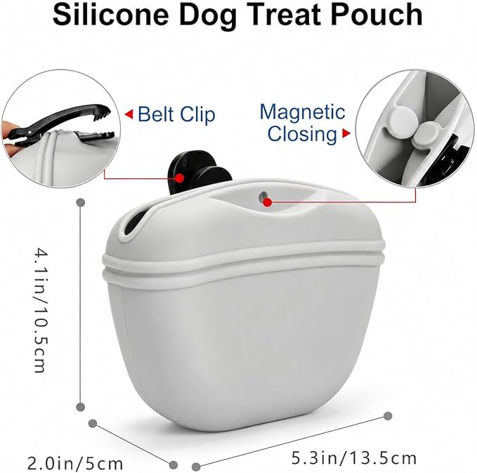 Dog Treat Pouch for Training, Silicone Dog Treat Bag with Strong Clip, Hands-Free Puppy Training Treat Holder, Portable Pet Snack Pouch for Walking, Agility, Obedience Training & Outdoor Use