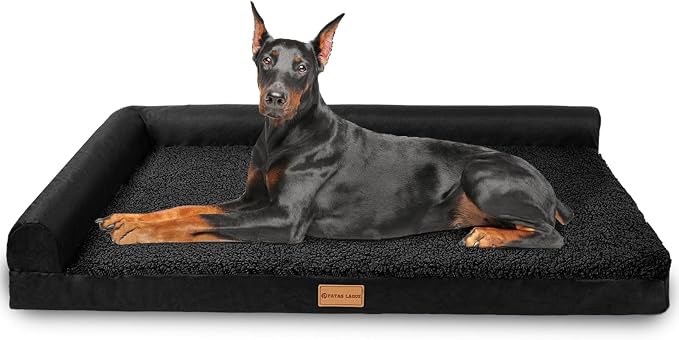 Patas Lague Orthopedic Large Dog Bed Washable Pet Sofa Bed 56''X40''Black | 2-Sided Bolster Egg-Crate Foam Dog Couch Large Sized Dogs, Waterproof Removable Washable Cover, Nonskid Bottom Pet Crate Mat