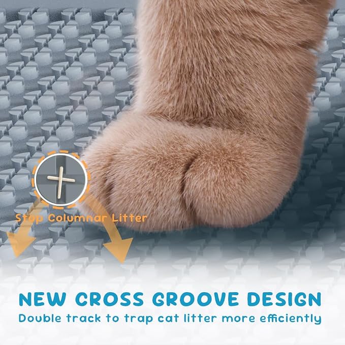 Cat Litter Mat, Silicone Litter Trapping Mat - Removal/Waterproof/Urine Proof, Cat Massage Mat (24" X 18"), Litter Box Mat - Keep the Floor Clean Grey