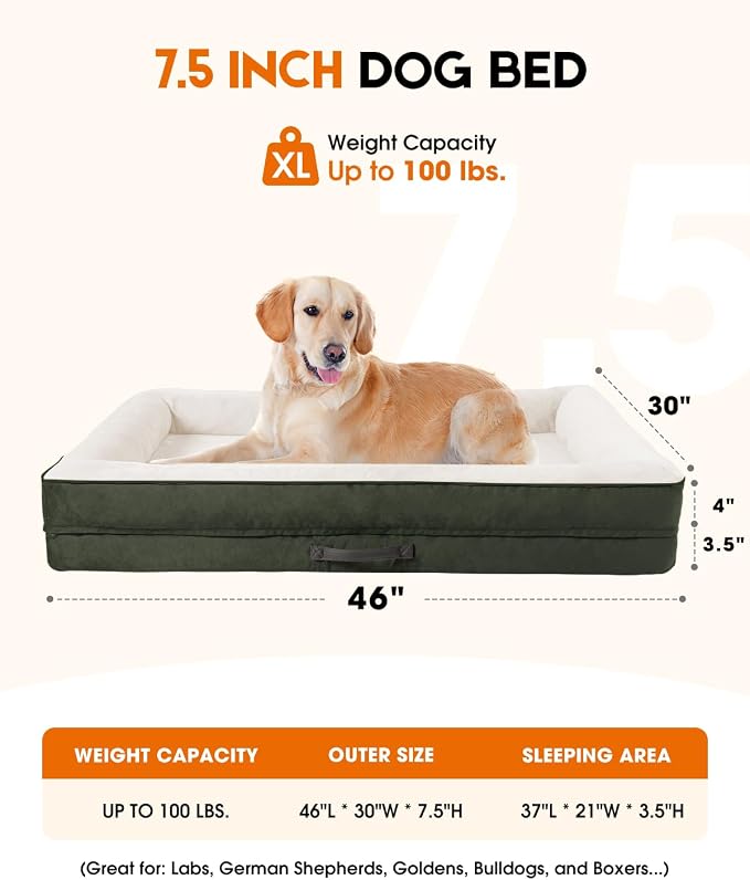Upvilla Orthopedic Dog Bed XL, Four-Sided Cushioned Egg-Shaped Foam Dog Sofa, Waterproof Removable Cover, Pet Sofa Bed with Non-Slip Base, Extra Large Dog Bed,Green