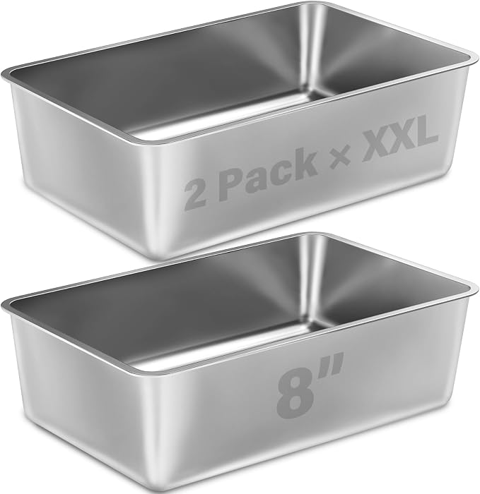 Stainless Steel Litter Box 2 Pack, 23.6x15.8x8 Inch(Deep) Stainless Steel Cat Litterbox XXL with High Sides, Non Stick No Smell Easy Clean Jumbo Metal Litter Boxes for Big/Fat Cats