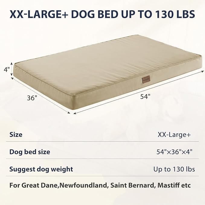 BFPETHOME Outdoor Waterproof Dog Bed for Large Dogs, Washable Cover, 54" | Outdoor & Indoor Use, Waterproof, For Medium, Large, Extra Large Dogs, Orthopedic, Egg Crate Foam, Up to 130 lbs
