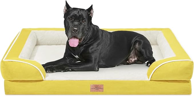 Comfort Expression Orthopedic Dog Bed for Extra Large Dogs with Bolster | Waterproof Dog Couch Bed with Washable Cover & Non-Slip Bottom, Supportive Egg Crate Foam Big Dog Bed, 53x42Inch