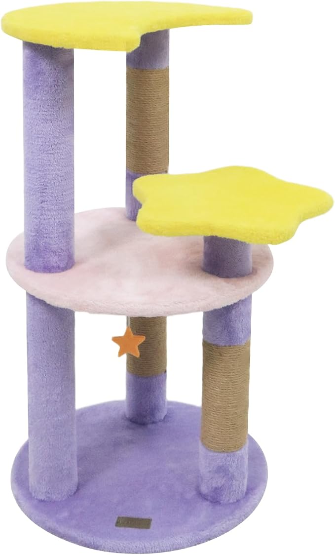PETSITE 29-inch Cute Cat Tree, Multi-Level Small Cat Tree with Jute Scratching Post, Dangling Toy, Star and Moon-Shaped Perches, Ideal for Indoor Cats (Purple)