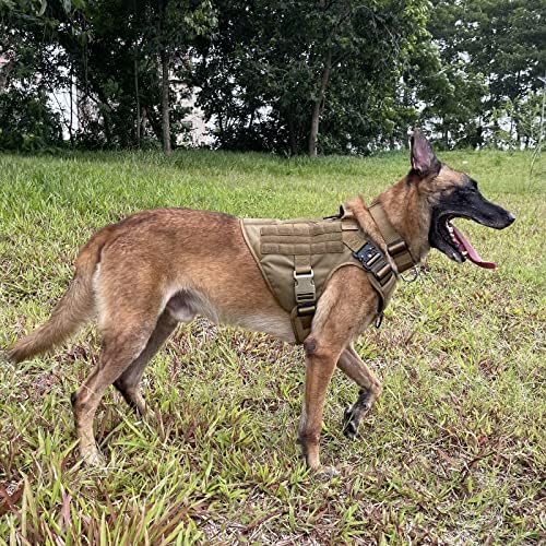 ICEFANG Tactical Dog Harness,X-Large Size, 2X Metal Buckle,Working Dog MOLLE Vest with Handle,No Pulling Front Leash Clip,Hook and Loop Panel